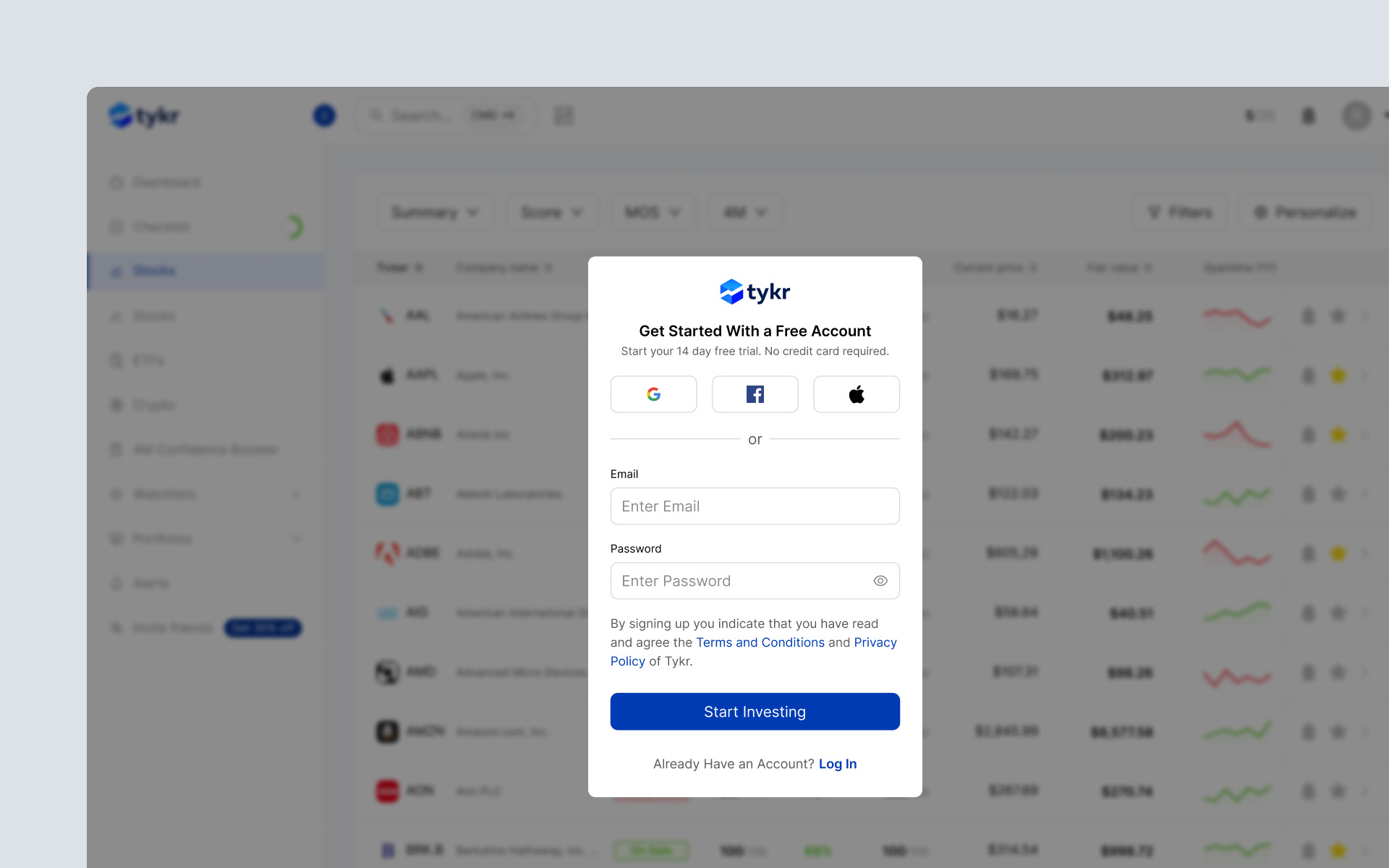 Image showing Tykr sign up before and after