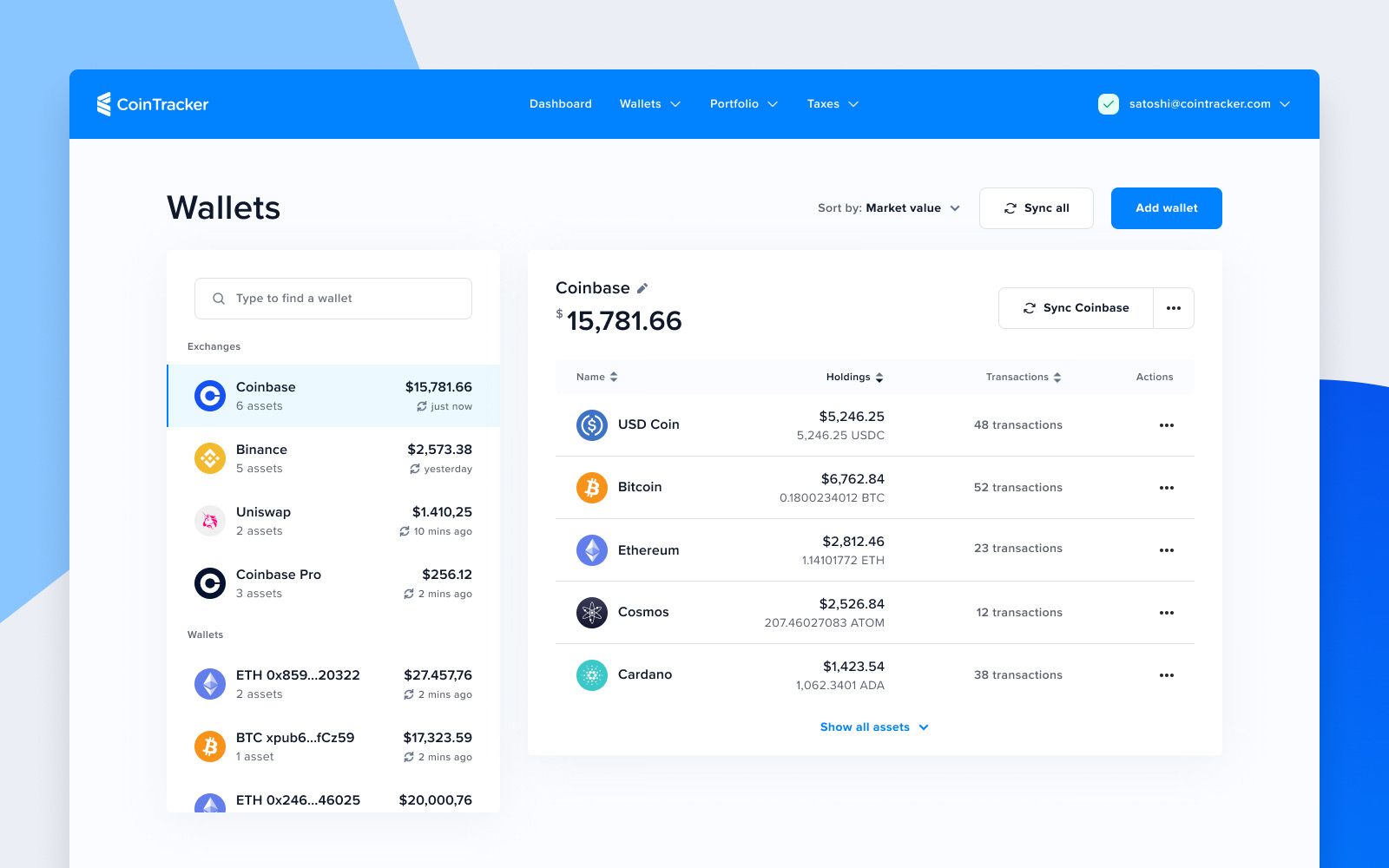 An image showing CoinTracker wallets feature