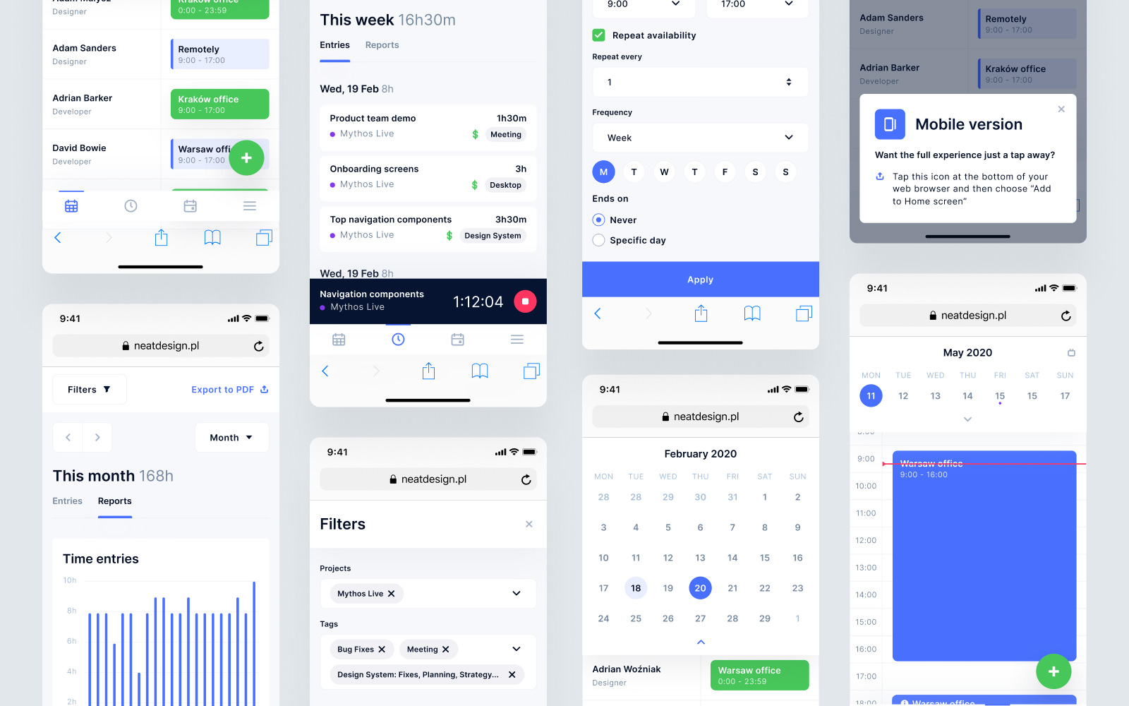 Mobile Screens of the Harmonogram Web App