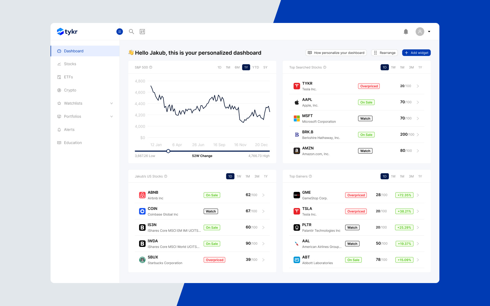 Tykr dashboard feature