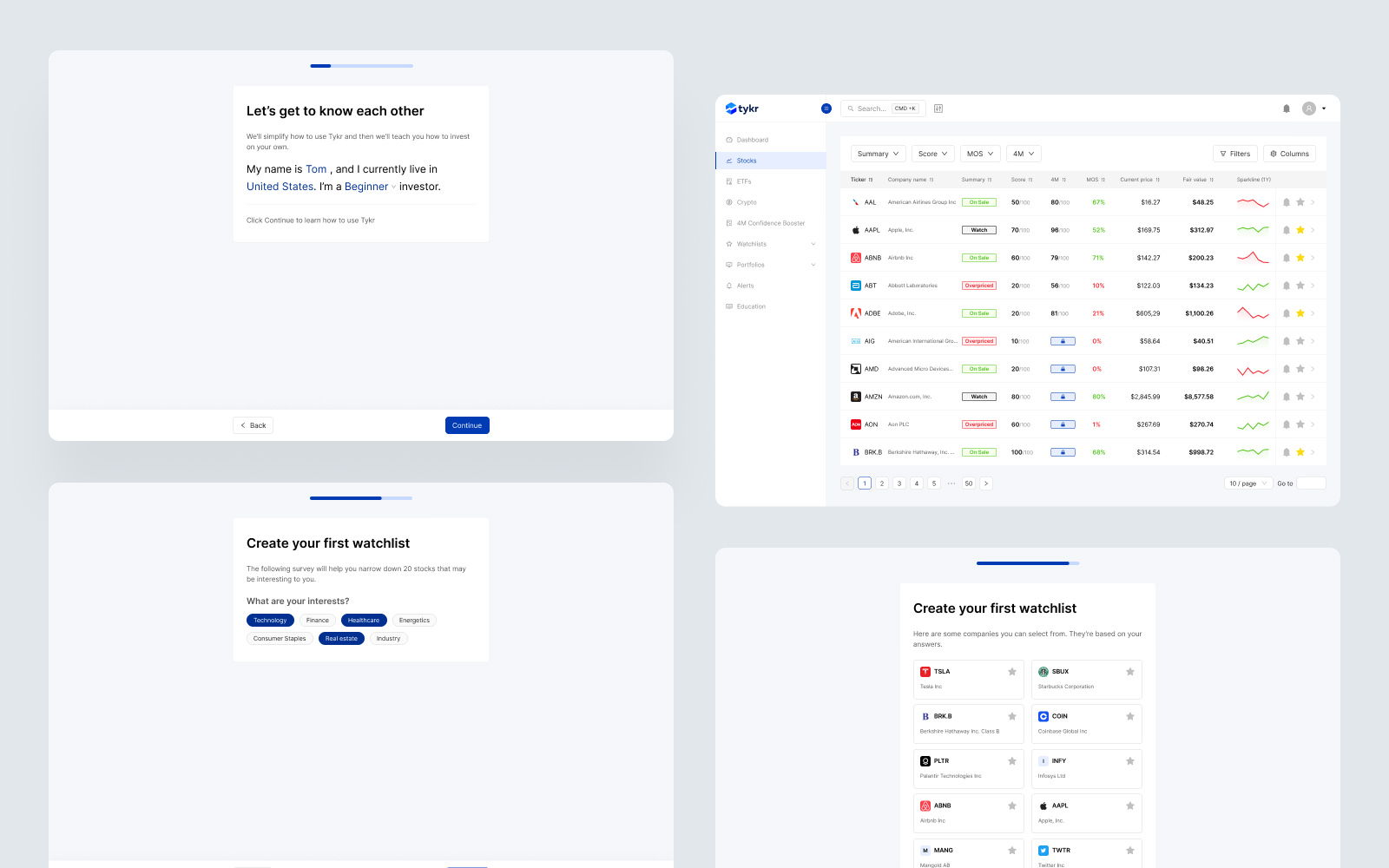 Tykr onboarding experience