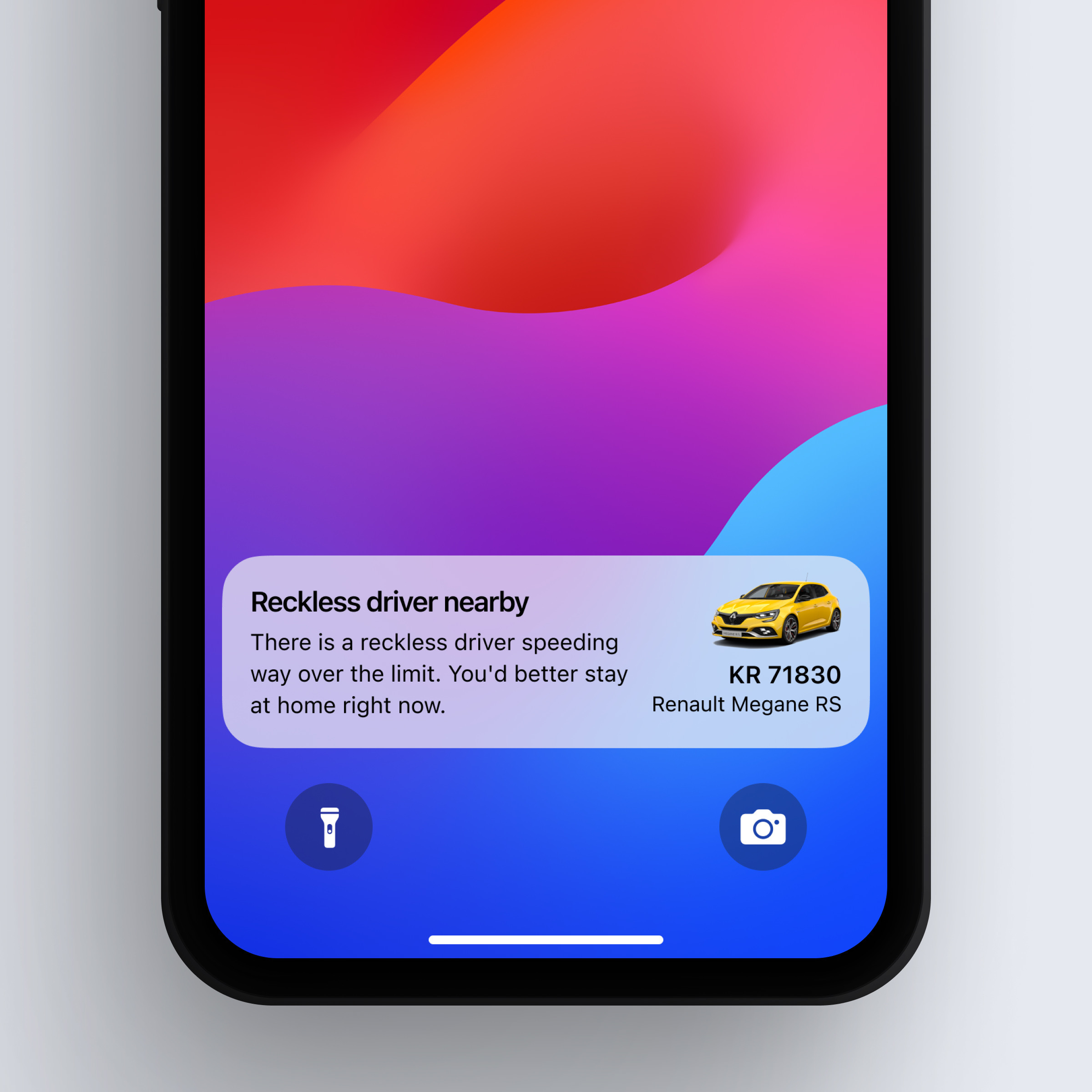 An image of an iOS notification that warns you about reckless driver nerby