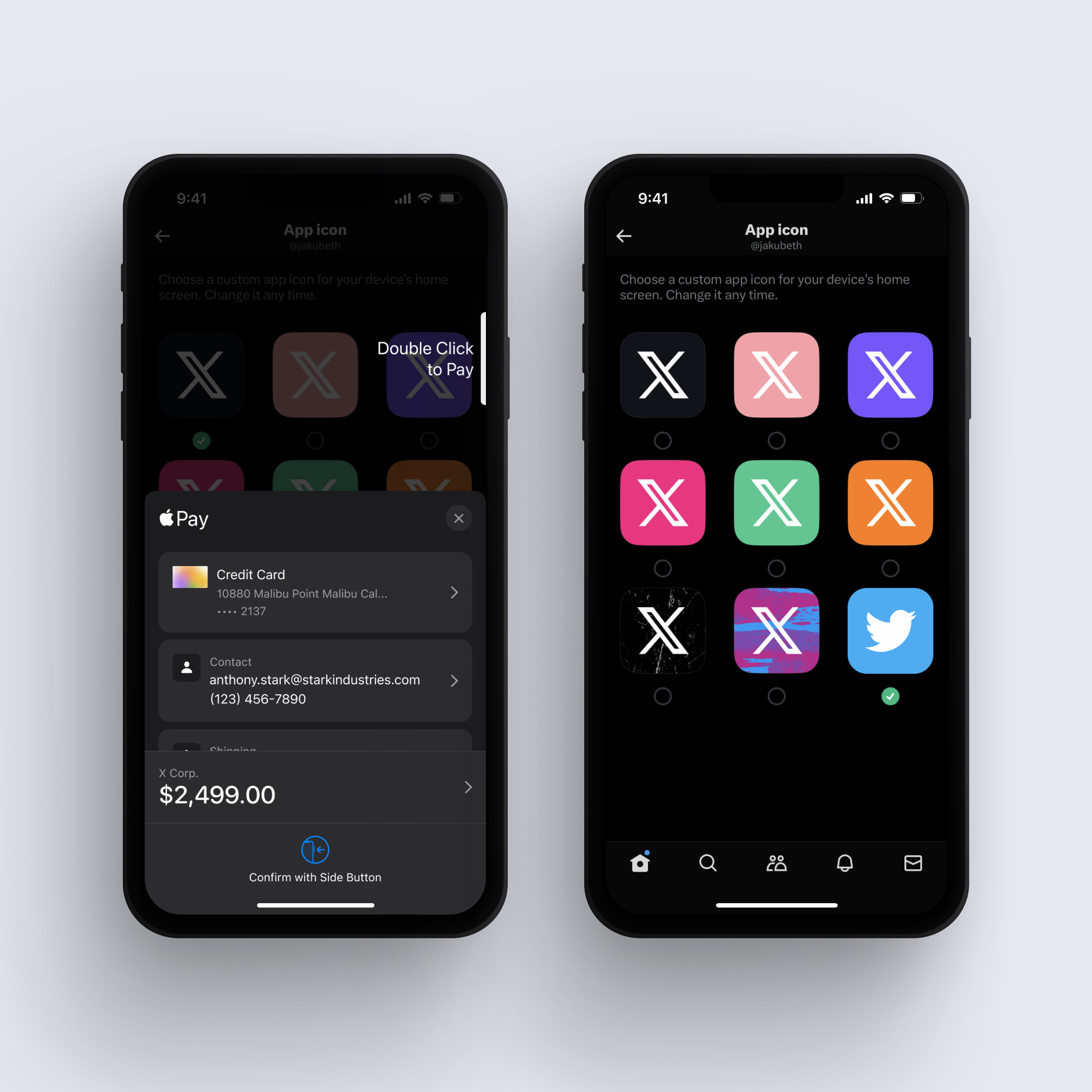 An image of the icon selection window on Twitter/X, for choosing the bluebird icon